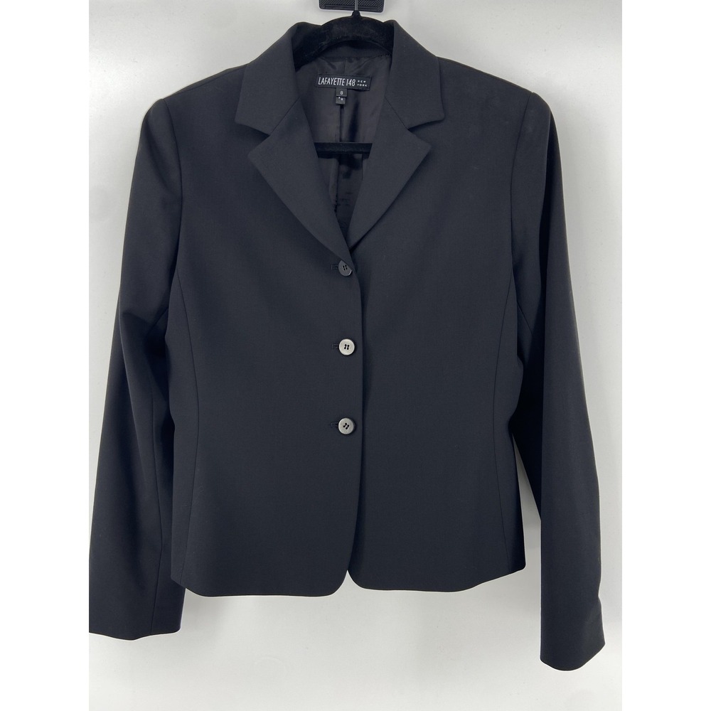 Lafayette 148‎ New York Blazer Womens 8 Black Wool Blend 3 Button Suit Jacket